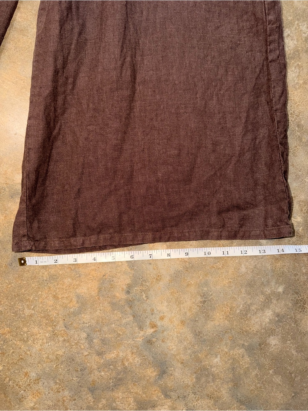 Linen Blend Wide Leg Pants Brown Elastic Waist Coastal Summer Relaxed Fit L - Picture 5 of 12